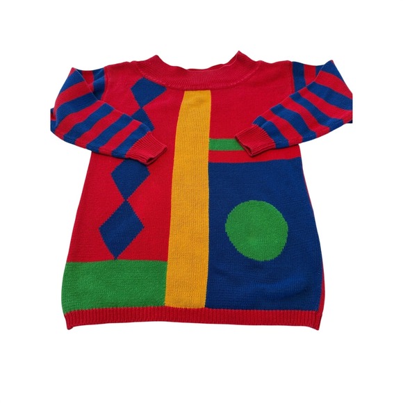 Huntington Ridge Sweaters - Huntington Ridge Vintage Color Block Geometric Sweater Red Blue Yellow Large